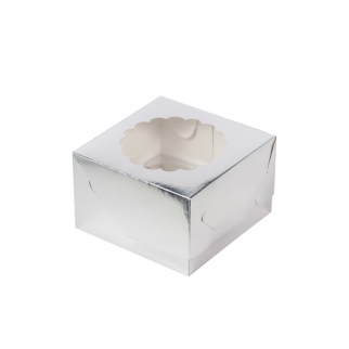 Упаковка для капкейков с ажурным окном - "Серебро, 4 ячейки" 16х16х10 см. (Упаковка 1 шт.) фото 5535