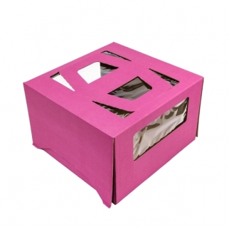 Упаковка для торта с окном и ручкой - "Бордовая, 30х30х19 см." (SP GOF*) (Упаковка 1 шт.) фото 9767