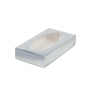 Упаковка для эклеров с окном - "Серебро, 24х14х5 см." (080101-РК) (Упаковка 1 шт.) фото 5945