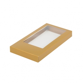 Упаковка для плитки шоколада с окном - "Золото, мат. 18х9х1,7 см." (Упаковка 1 шт.) фото 9102