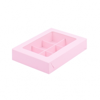 Упаковка для конфет с окном - "Розовая, мат. 6 ячеек" 15,5х11,5х3 см. (Упаковка 1 шт.) фото 11677