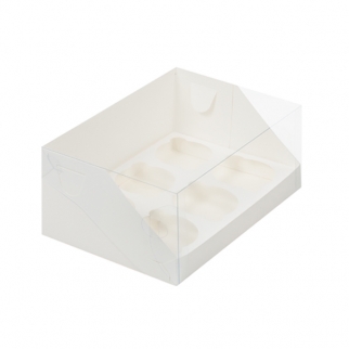 Упаковка для капкейков с прозрачной крышкой - "Белая, 6 ячеек" 23,5х16х10 см. (Упаковка 1 шт.) фото 9094