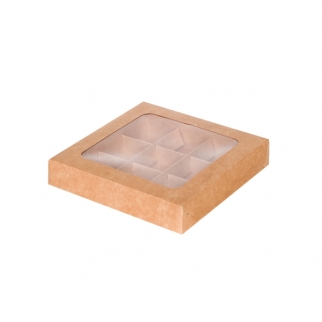 Упаковка для конфет с окном - "Крафт, 9 ячеек" (Упаковка 1 шт.) фото 5931