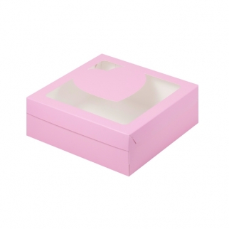 Упаковка для зефира с окном и вставкой сердце - "Розовая мат." 20х20х7 см." (Упаковка 1 шт.) фото 11016