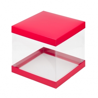 Упаковка для торта прозрачная - "Красная матовая, 30х30х28 см." (Упаковка 1 шт.) фото 9229