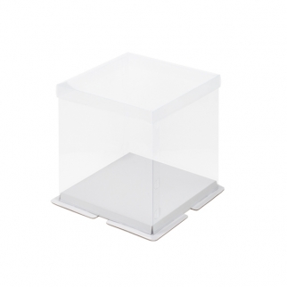 Упаковка для торта с пьедесталом и прозрачной крышкой - "Белая, 26х26х18 см." (Упаковка 1 шт.) фото 9017