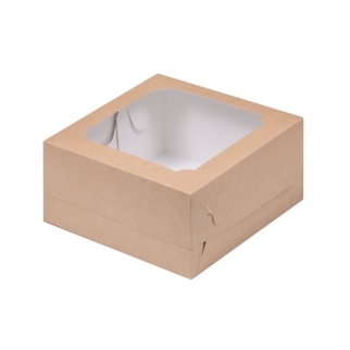 Упаковка для Бенто-торта с окном - "Крафт, 16х16х8 см." (Упаковка 1 шт.) фото 11666