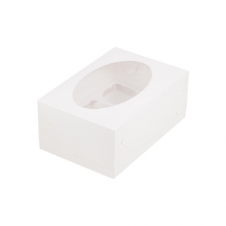 Упаковка для капкейков с круглым окном - "Белая, 6 ячеек, 23,5х16х10 см." (Упаковка 1 шт.) фото 6498
