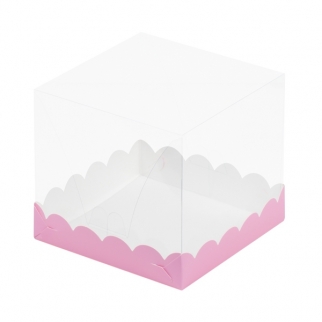 Упаковка для торта с прозрачным куполом - "Розовая, 15х15х14 см." (Упаковка 1 шт.) фото 11600