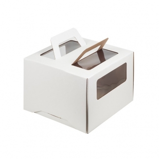 Упаковка для торта с окном и ручкой - "Белая, гофра, 28х28х20 см." (Упаковка 1 шт.) фото 7139