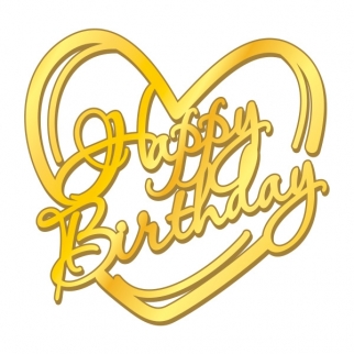 Топпер для торта - "Happy Birthday, сердце" (РЗА 130) (Упаковка 1 шт.) фото 13342