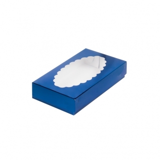 Упаковка для эклеров с окном - "Синяя, 24х14х5 см." (080103-РК) (Упаковка 1 шт.) фото 5946