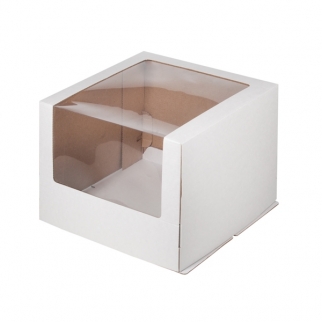 Упаковка для торта с окном - "Белая, гофра, 26х26х21 см." (Упаковка 1 шт.) фото 7138