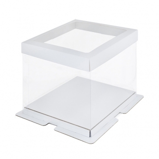 Упаковка для торта ПРЕМИУМ с пьедесталом и окном - "Белая, 30х30х28 см." (Упаковка 1 шт.) фото 13779