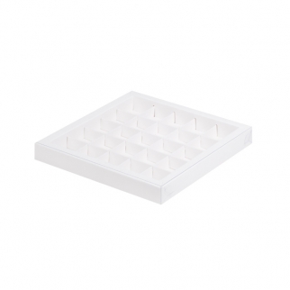 Упаковка для конфет с прозрачной крышкой - "Белая, 25 ячеек, 24,5х24,5х3 см." (Упаковка 1 шт.) фото 10224
