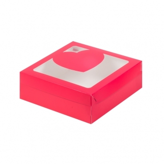 Упаковка для зефира с окном и вставкой сердце - "Красная мат" 20х20х7 см." (Упаковка 1 шт.) фото 9641