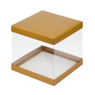 Упаковка для торта прозрачная - "Золото, матовая, 26х26х28 см." (Упаковка 1 шт.) фото 8271