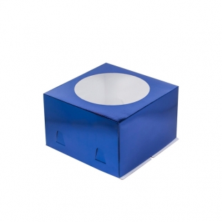 Упаковка для торта с окном - "Синяя, Хром Эрзац, 28х28х18 см." (Упаковка 1 шт.) фото 5567