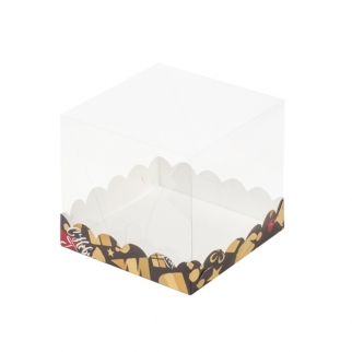 Упаковка для торта с прозрачным куполом - "ЕЛКА черная/золото 15х15х14 см." (Упаковка 1 шт.) фото 9116