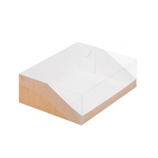 Упаковка для торта с прозрачной крышкой - "Крафт, Хром Эрзац, 32х23,5х10 см." (Упаковка 1 шт.) фото 9114