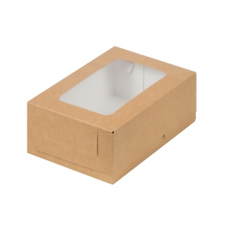 Упаковка для пирожных с окном - "Крафт, 19х13х7,5 см." (Упаковка 1 шт.) фото 11678