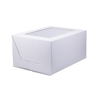Упаковка для торта с окном - "Белая, гофра, 30х40х20 см., сборка конверт" (Упаковка 1 шт.) фото 7868