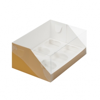 Упаковка для капкейков с прозрачной крышкой - "Золото мат, 6 ячеек" 23,5х16х10 см. (Упаковка 1 шт.) фото 9095