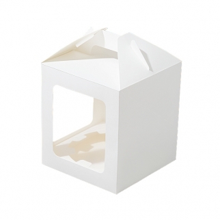 Упаковка для торта с ручкой и ложементом ForGenika JUMPL II - "Белая, 16x16x18 cм." (Упаковка 1 шт.) фото 13566