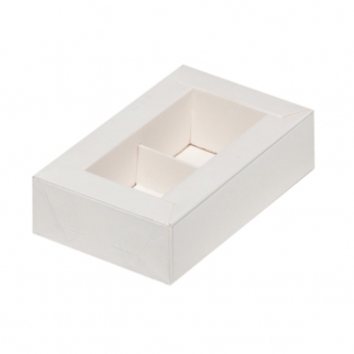 Упаковка для конфет с прозрачной крышкой - "Белая, 2 ячейки" 11,5х7х3 см. (Упаковка 1 шт.) фото 13692