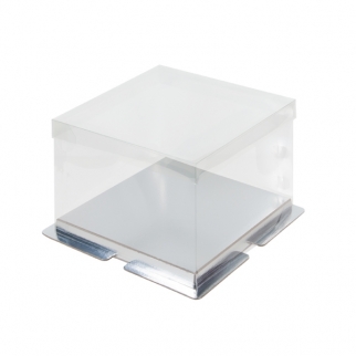 Упаковка для торта с пьедесталом и прозрачной крышкой - "Серебро, 26х26х28 см." (Упаковка 1 шт.) фото 11028