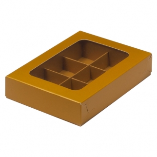 Упаковка для конфет с окном - "Золото, мат., 6 ячеек" 15,5х11,5х3 см. (Упаковка 1 шт.) фото 12784