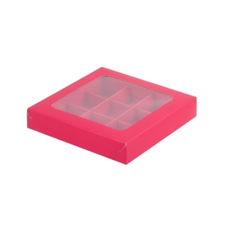 Упаковка для конфет с окном - "Красная, 9 ячеек" (Упаковка 1 шт.) фото 6972