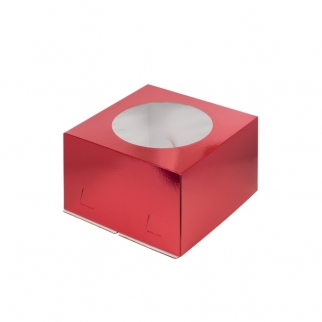 Упаковка для торта с окном - "Красная, Хром Эрзац, 30х30х19 см." (Упаковка 1 шт.) фото 5941