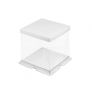 Упаковка для торта прозрачная с пьедесталом - "Белая, 34х34х30 см." (Упаковка 1 шт.) фото 5936