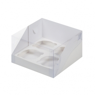 Упаковка для капкейков с прозрачной крышкой  - "Белая, 4 ячейки" (Упаковка 1 шт.) фото 8175